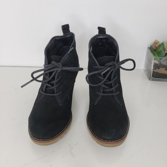 Sonoma Black Suede Leather Wedge Booties Size 6 - Picture 3 of 15